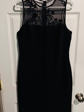 Scarlett Black Midi Dress with Embroidered Mesh Yoke